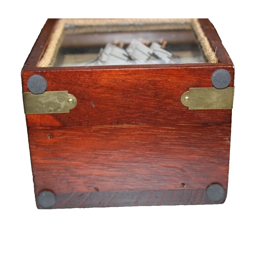 Pen/pencil holder/shadow box with cutty sark 1869 sailing ship wood Vintage